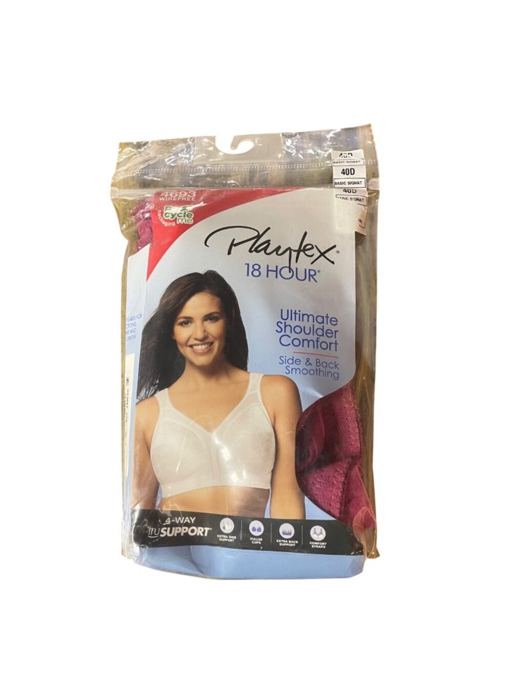 Playtex 18 Hour 4693 Ultimate Shoulder Comfort Side & Back Wirefree Bra Sz 40D